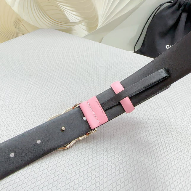 CC 30MM BELT IN PINK PASTEL SHINNY CALFSKIN WHITE LOGO