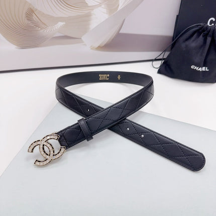 CC 30MM BELT IN BLACK EMBROIDERED CALFSKIN GOLD HARDWARE