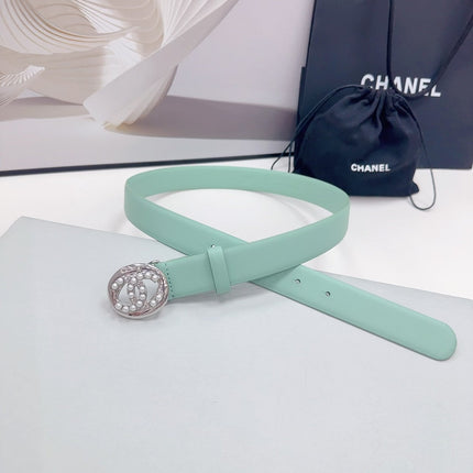 CC 30MM BELT IN GREEN MINT CALFSKIN SILVER HARDWARE ATTACH PEARLS