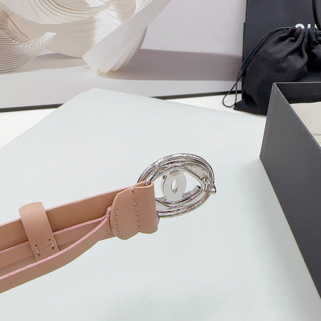 CC 30MM BELT IN DESERT SAND CALFSKIN SILVER HARDWARE ATTACH PEARLS