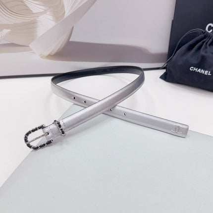 CC BELT 20 MM IN SILVER MIX BLACK CALFSKIN SILVER HARDWARE