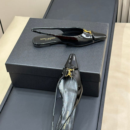 SL BABYLONE SLINGBACK FLAT BLACK POLISHED CALFSKIN