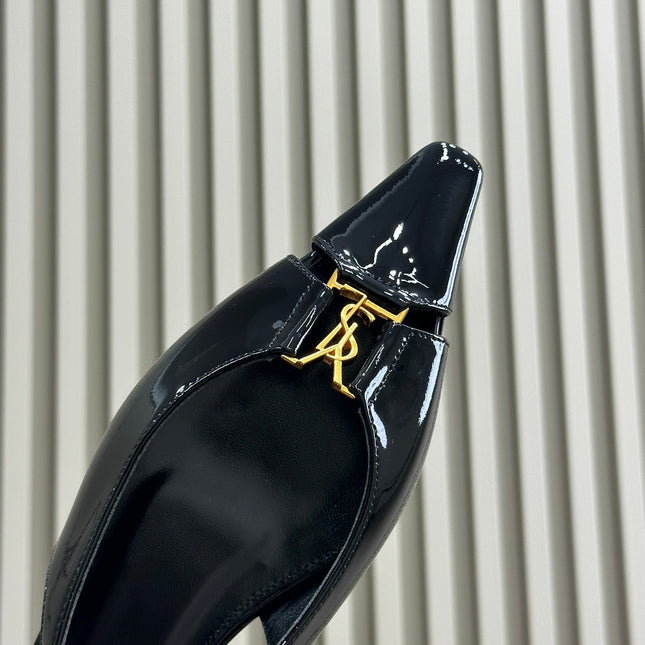 SL BABYLONE SLINGBACK FLAT BLACK POLISHED CALFSKIN