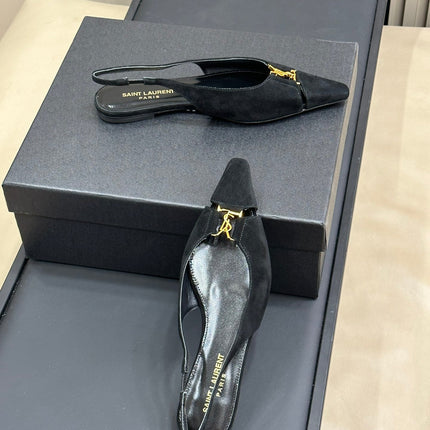 SL BABYLONE SLINGBACK FLAT BLACK SUEDE