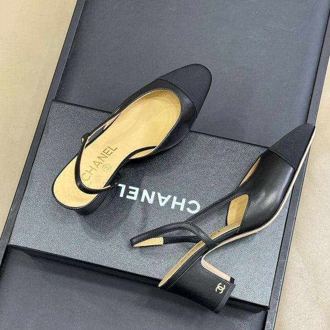 CC CLASSIC SLINGBACK BLACK BEIGE GOATSKIN BLACK GROSGRAIN