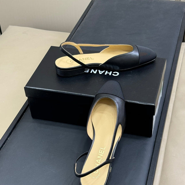 CC CLASSIC SLINGBACK BLACK BEIGE GOATSKIN BLACK GROSGRAIN