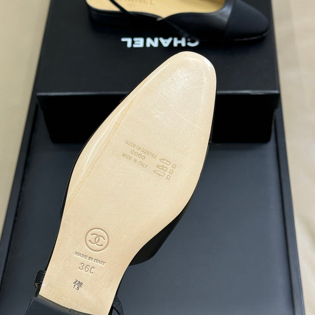 CC CLASSIC SLINGBACK BLACK BEIGE GOATSKIN BLACK GROSGRAIN