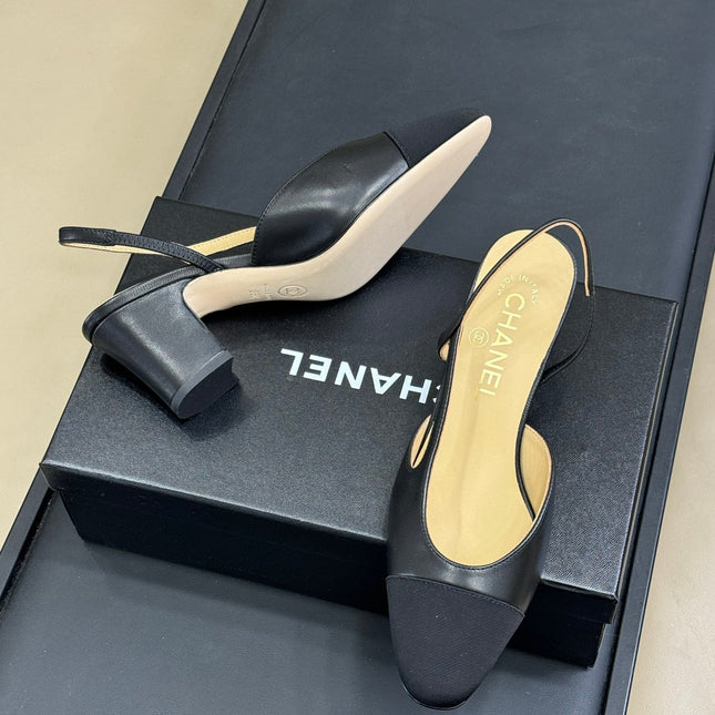 CC CLASSIC SLINGBACK BLACK BEIGE GOATSKIN BLACK GROSGRAIN