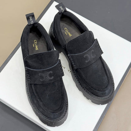 CELINE 25S SERIN CHUNKY LOAFERS 50MM IN BLACK SUEDE