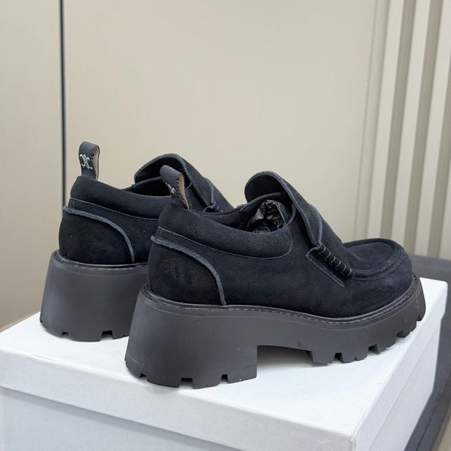 CELINE 25S SERIN CHUNKY LOAFERS 50MM IN BLACK SUEDE