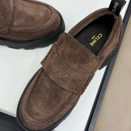 CELINE 25S SERIN CHUNKY LOAFERS 50MM IN BROWN SUEDE