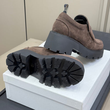 CELINE 25S SERIN CHUNKY LOAFERS 50MM IN BROWN SUEDE
