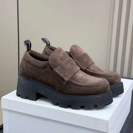 CELINE 25S SERIN CHUNKY LOAFERS 50MM IN BROWN SUEDE
