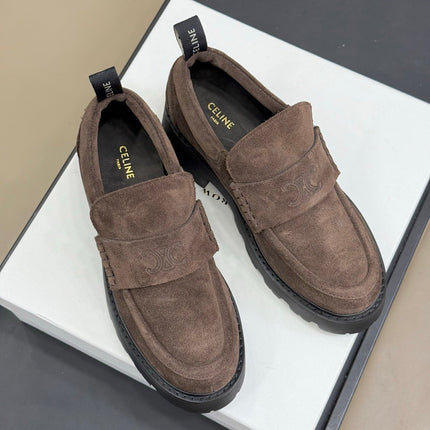CELINE 25S SERIN CHUNKY LOAFERS 50MM IN BROWN SUEDE
