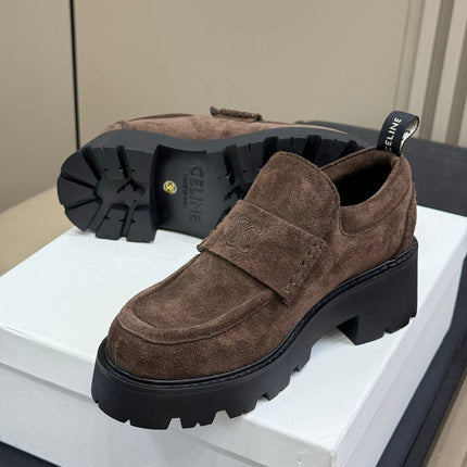 CELINE 25S SERIN CHUNKY LOAFERS 50MM IN BROWN SUEDE