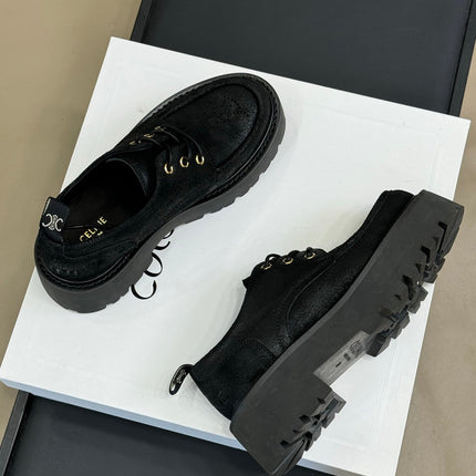 CELINE 25S THICK SOLED LOAFERS IN BLACK CALFSKIN SUEDE