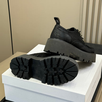 CELINE 25S THICK SOLED LOAFERS IN BLACK CALFSKIN SUEDE