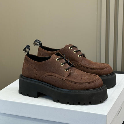 CELINE 25S THICK SOLED LOAFERS IN BROWN CALFSKIN SUEDE