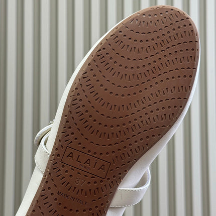 ALAIA 25S MARY JANE SHEARLING FLATS IN WHITE CALFSKIN