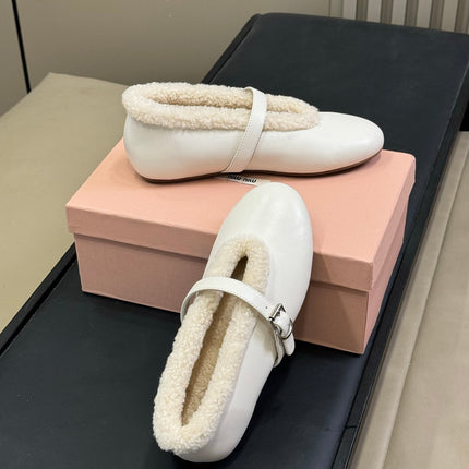 ALAIA 25S MARY JANE SHEARLING FLATS IN WHITE CALFSKIN