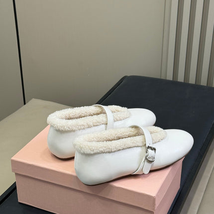 ALAIA 25S MARY JANE SHEARLING FLATS IN WHITE CALFSKIN