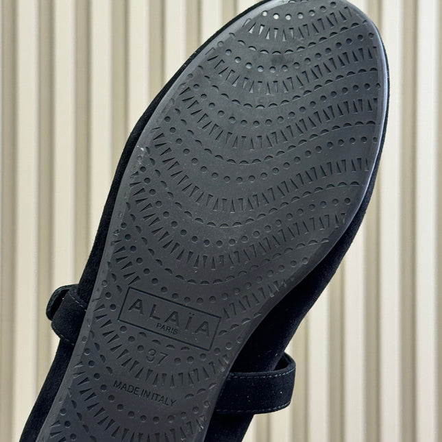 ALAIA 25S MARY JANE SHEARLING FLATS IN BLACK SUEDE
