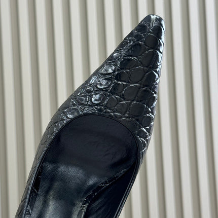 ALAIA 25S POINTY TOE PUMPS 90MM IN BLACK CALFSKIN