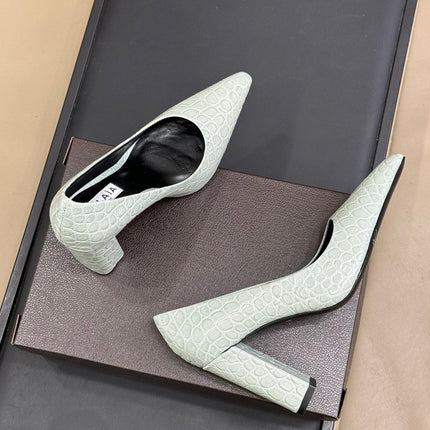 ALAIA 25S POINTY TOE PUMPS 90MM IN CELADON GREEN CALFSKIN
