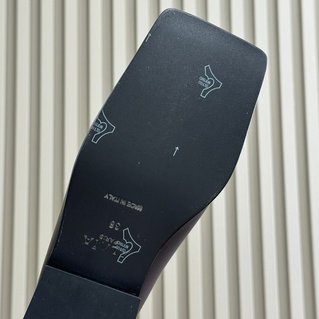 ALAIA 25S SQUARE LOAFER MULES IN BROWN GLOSSY CALFSKIN