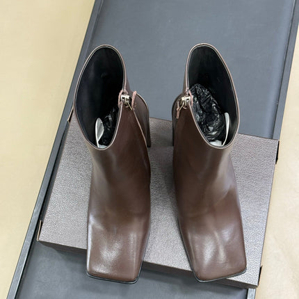 ALAIA 25S ANKLE HIGH-HEELED BOOTS IN DARK BROWN CALFSKIN