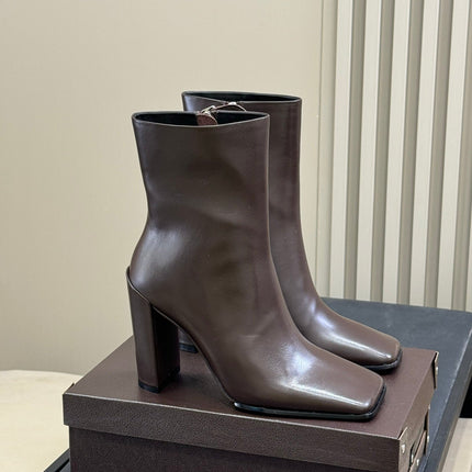 ALAIA 25S ANKLE HIGH-HEELED BOOTS IN DARK BROWN CALFSKIN
