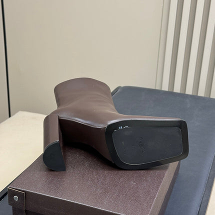 ALAIA 25S ANKLE HIGH-HEELED BOOTS IN DARK BROWN CALFSKIN