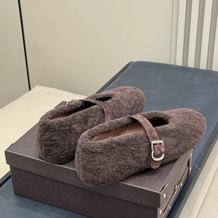 ALAIA 25S COZY MARY JANE SHEARLING FLATS IN DARK BROWN