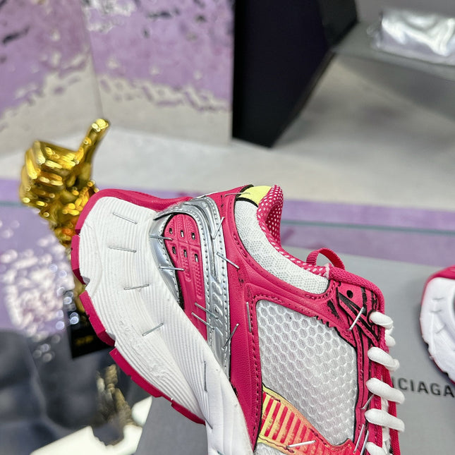 STAPLER SNEAKER IN WHITE, PINK, NEON YELLOW AND SILVER POLYURETHANE AND POLYESTER