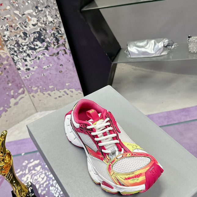 STAPLER SNEAKER IN WHITE, PINK, NEON YELLOW AND SILVER POLYURETHANE AND POLYESTER