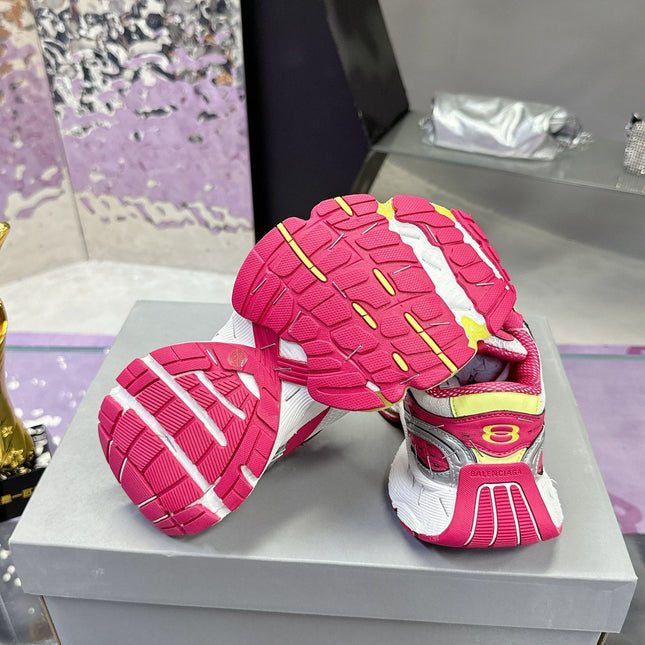 STAPLER SNEAKER IN WHITE, PINK, NEON YELLOW AND SILVER POLYURETHANE AND POLYESTER