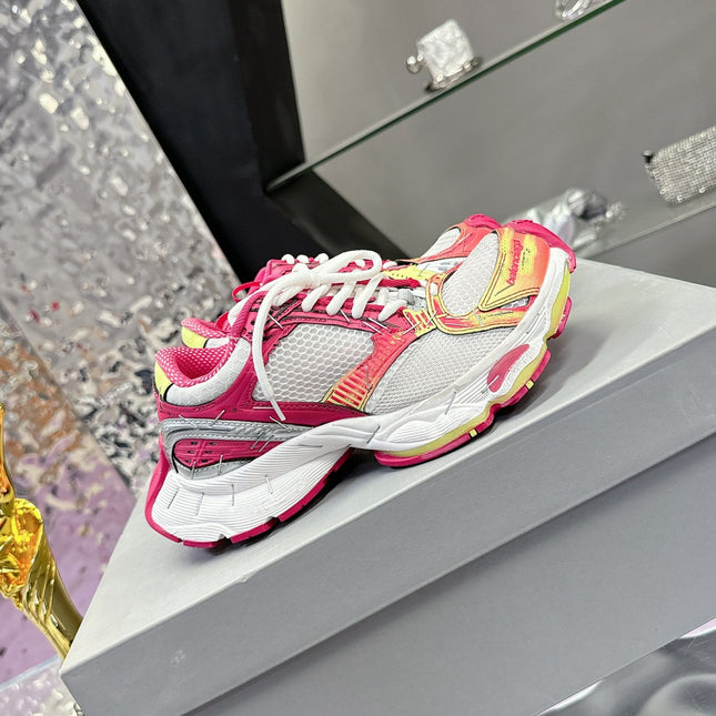 STAPLER SNEAKER IN WHITE, PINK, NEON YELLOW AND SILVER POLYURETHANE AND POLYESTER