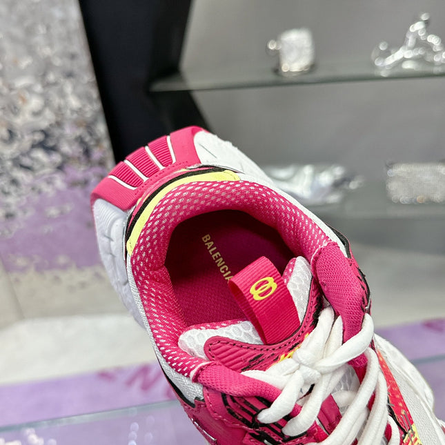 STAPLER SNEAKER IN WHITE, PINK, NEON YELLOW AND SILVER POLYURETHANE AND POLYESTER