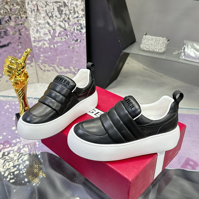 PUFFY LEATHER LOW TOP SNEAKERS IN BLACK LAMBSKIN