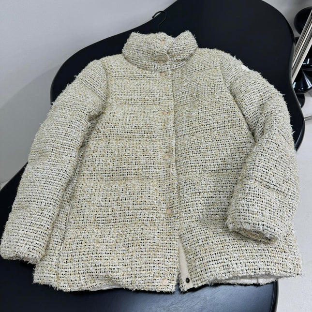 MONCLER 25S COCHELLE TWEED MID-LENGTH DOWN JACKET 202