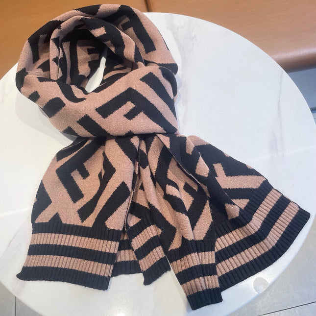 FF 180 SCARF IN BROWN MIX BLACK CASHMERE AND WOOL