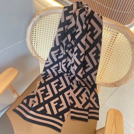 FF 180 SCARF IN BROWN MIX BLACK CASHMERE AND WOOL