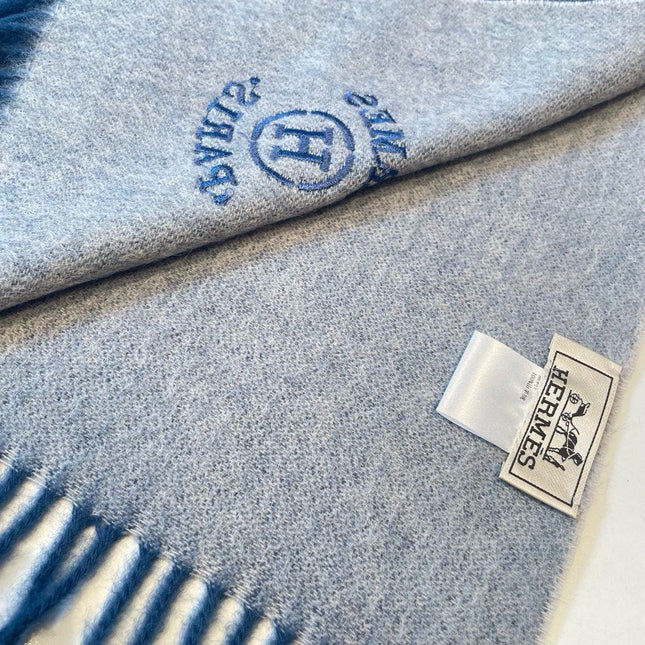 RECTO-VERSO MUFFLER 190 AEGEAN BLUE CASHMERE