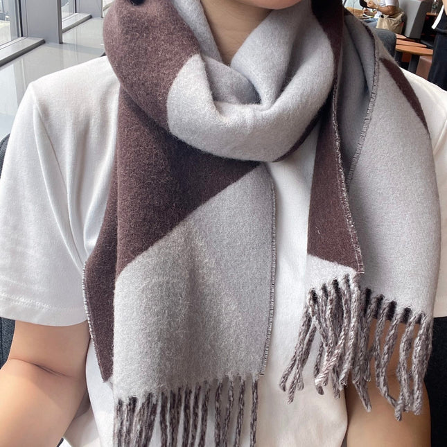SCARF 150 CM IN CHOCOLATE BROWN MIX WHITE CASHMERE