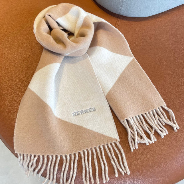SCARF 150 CM IN LIGHT BROWN MIX WHITE CASHMERE