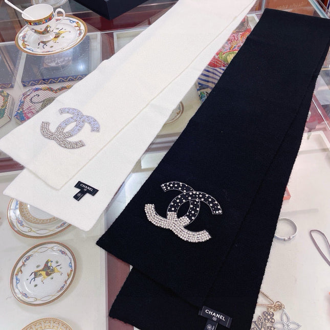 SCARF 180 CM IN WHITE CASHMERE WITH RHINSTONES 393227