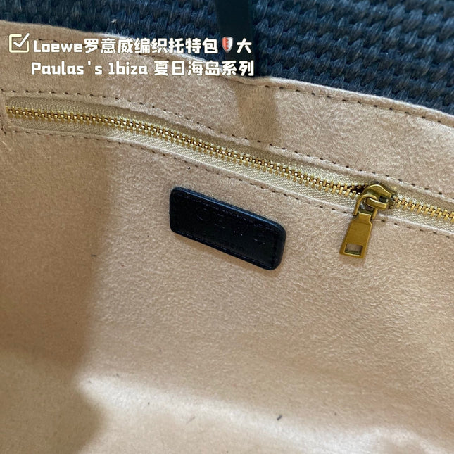 LOE LARGE 32 FONT TOTE IN BLACK RAFFIA