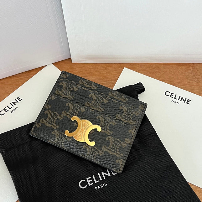 CELINE 25S CARD HOLDER WITH TRIOMPHE LOGO PRINT 11 IN BROWN TRIOPMHE CALFSKIN