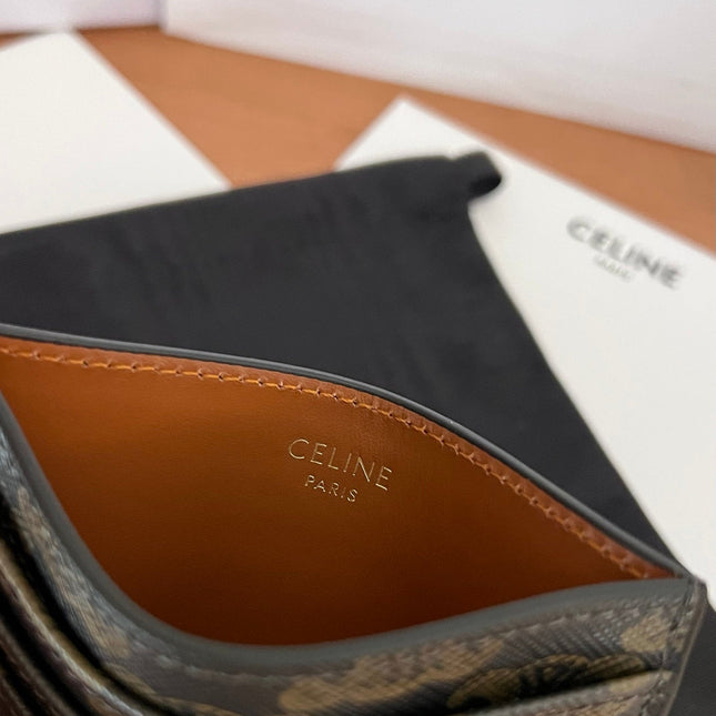 CELINE 25S CARD HOLDER WITH TRIOMPHE LOGO PRINT 11 IN BROWN TRIOPMHE CALFSKIN