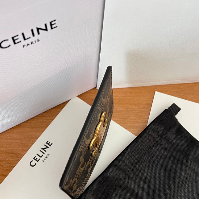 CELINE 25S CARD HOLDER WITH TRIOMPHE LOGO PRINT 11 IN BROWN TRIOPMHE CALFSKIN